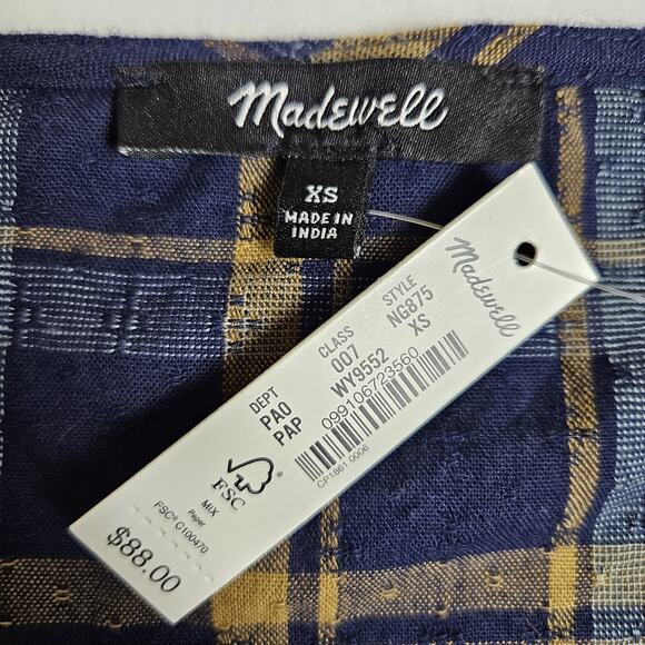 Madewell Sweetheart Wrap Top Plaid Tartan Puff Sleeve Blouse Cotton NG875 XS NWT - Picture 11 of 16